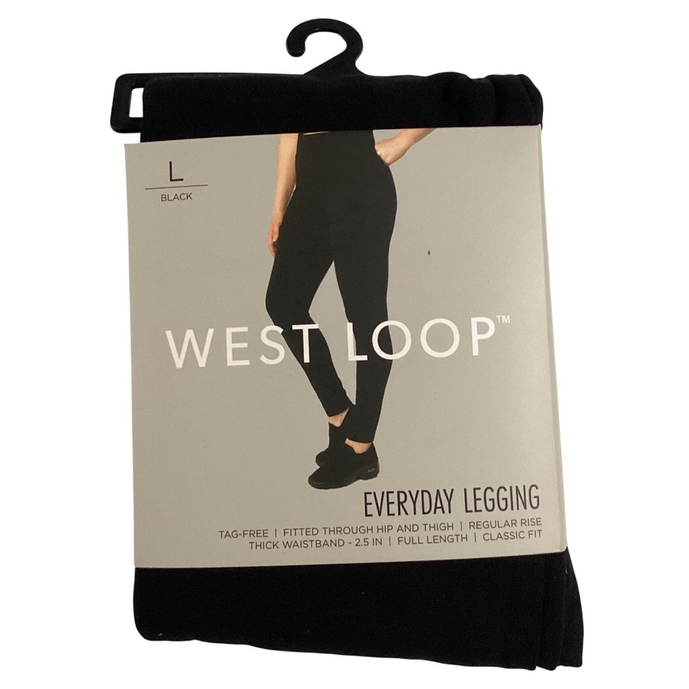 West Loop Black Everyday Leggings Large L Regular Rise Tag-Free Classic Fit
